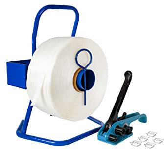 Kortpack Juego de flejes de 25 mm completo con rodillo, tensor, 100 grapas y cinta de poliéster de 500 m