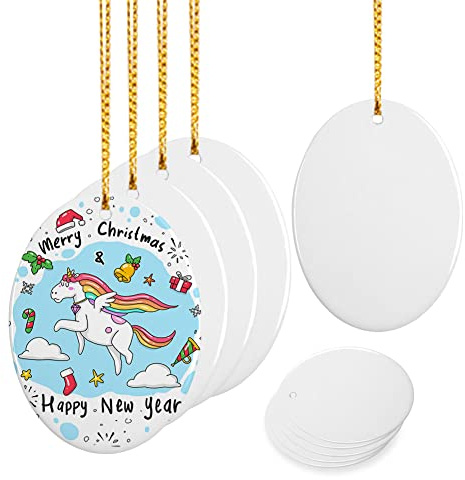 imprintfavor 12 Stück Sublimations-Ornamente aus Keramik, 7,6 cm, oval, Weihnachtsdekoration, zum Aufhängen, Sublimationsschmuck, Rohlinge zum Basteln und Personalisieren (oval)