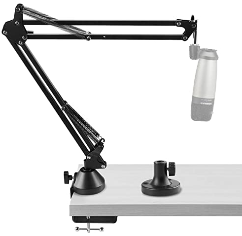 Geekria for Creators Microphone Arm Compatible with SAMSON Technologies Q2U, Q9U, Q7x, Q8x Mic Boom Arm Mount Adapter with Tabletop Flange Mount, Mic Scissor Arm, Desk Mount Holder