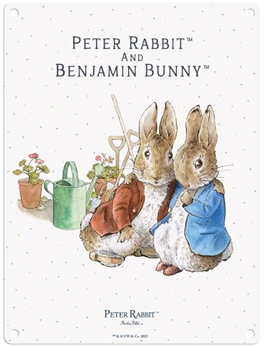 Metal Sign - Beatrix Potter's Peter Rabbit (Peter Rabbit and Benjamin Bunny together, 15 x 20 cm)