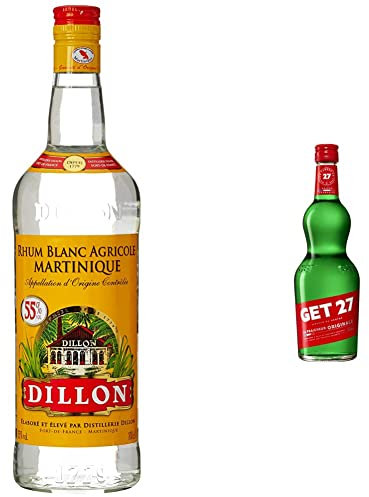 Dillon Rhum Blanc Agricole Martinique 1L & GET 27 Liqueur de Menthe Poivrée, Cocktail Digestif Liqueur de Menthe Fraîche, 17,9% Vol, 70cL / 700mL