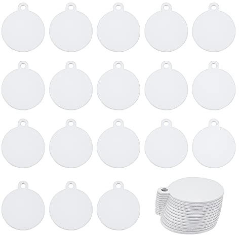 BENECREAT 30 Stück Sublimations-Aluminiumrohling, Flache Runde Aluminium-Stempelmarke Leere Hundemarke Doppelseitige Transfermarke Für DIY-Schlüsselanhänger, Pets Tags-Projekt, 35x30mm