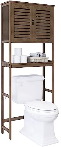 SMIBUY Bad Lagerung Regal mit Schrank, Bambus über die Toilette Veranstalter Rack, freistehende Toilette Platzsparer mit 3-Tier verstellbare Regale (Walnuss)