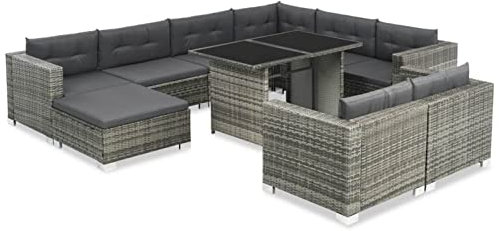 Festnight Lounge Gartenmöbel Set Rattan 10-teilig.Gartenlounge Set Mit Esstisch Rattan,Ecklounge Outdoor,Rattan Lounge Outdoor,Terrassenmöbel Lounge,Gartensitzgruppe Sofagarnitur 8 Persone