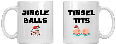 Rib ticklerz - Funny Christmas Mugs Jingle Balls Tinsel Tits Couples Gift Set His and Hers Mr and mrs Joke Present Best Friend Work Colleage Secret Santa - MG601