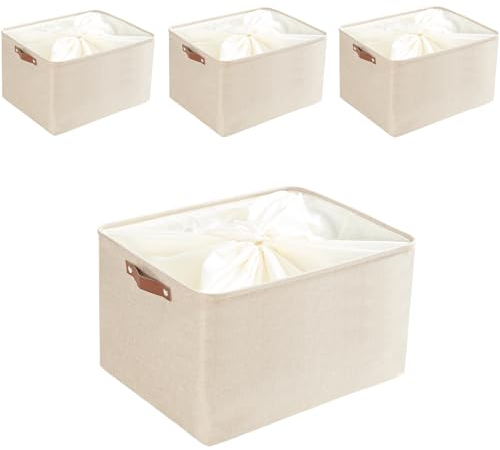 Mangata Faltbare Aufbewahrungskörbe,[4 Pack] Canvas-Stoff Aufbewahrungsbox für Spielzeug, Kleidung, Zuhause, Regale(Helles Khaki, XXLarge)