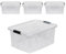 Kreher® XL Aufbewahrungsboxen mit Deckel aus Lebensmittel-geeignetem Kunststoff in Transparent. Stapelbare Lagerboxen für Haushalt, Garage, Industrie (32 Liter, 4er Set)