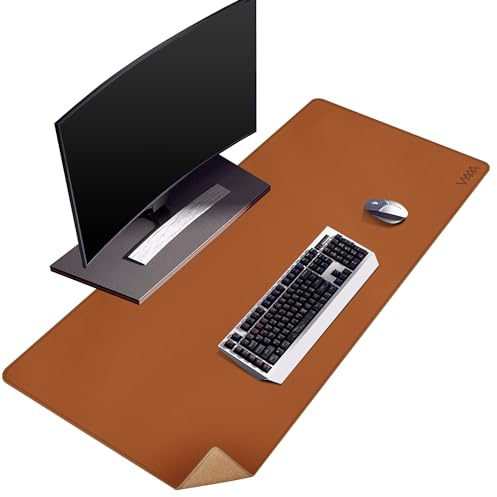 Vyaaa Tapis de Bureau en Cuir et Liège, 110 x 50cm Sous Main, Double Face Tapis de Souris pour la Maison ou le Bureau (Marron)
