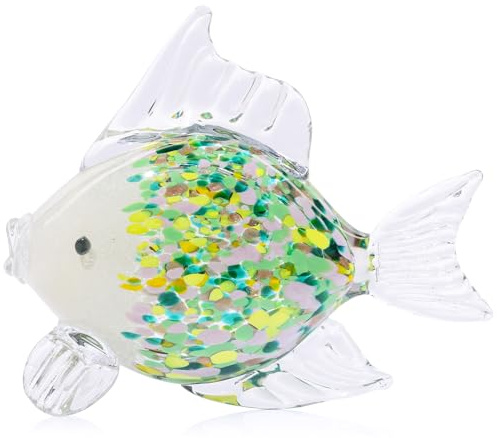 Figuras grandes de peces de vidrio soplado a mano, decoración de peces de cristal tropical, arte de cristal de mar, escultura de estatua de pez verde esmeralda, decoración moderna para el hogar, para
