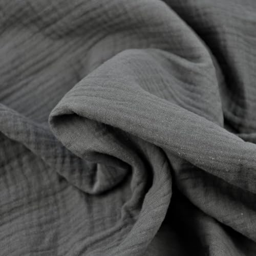 Textrend Doppelter Gaze-Musselin Stoffe Meterware - Stoff zum Nähen - Musselin - Weiches Antiallergisches Material - Textilien 1x1.45m - Stoffe Meterware (Grau)