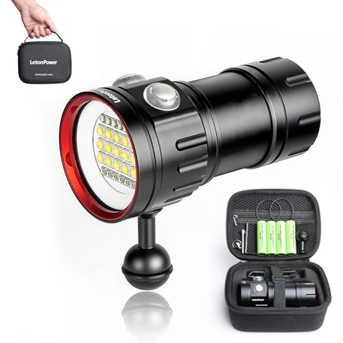 LetonPower B15 Tauchen Taschenlampe, 8000 Lumens Super Bright Underwater 80m Video Light, Scuba Dive Light, High Frequency Verwendung für Outdoor unter Wasser Sport