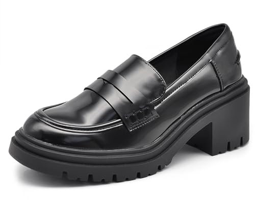 IF Fashion Scarpe Mocassini Slip On Loafers da Donna con Tacco Comodo Platform Piattaforma IF-6647 Nero N.39