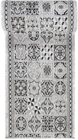 Mazovia In-& Outdoor Läufer Balkon 80x400cm Anthrazit Grau Patchwork | In-& Outdoor Teppichläufer für Flur Küche Terrasse Garten Wetterfest Pflegeleicht UV-Beständig Kurzflor Verkauf pro Meter