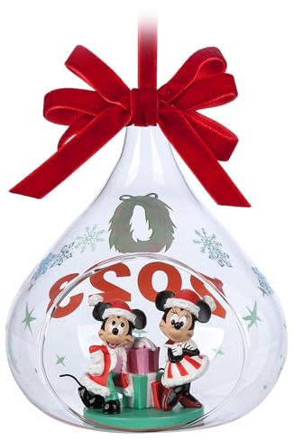 Disney Santa Mickey Mouse and Minnie Mouse 2023 Glass Drop Sketchbook Ornament