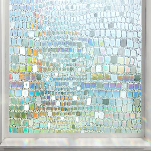 Lifetree Fensterfolie Blickdicht Milchglasfolie Regenbogen Selbstklebend Sonnenschutzfolie Sichtschutzfolie Fenster Folie Anti-UV für Küche Badezimmer und Büro 45x200 cm 3D