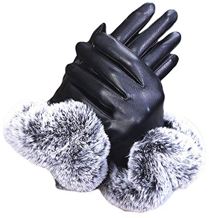 Fulidngzg Damen Lammfell Handschuhe Fleece Autofahren Leder Lederhandschuhe Thermo Gefüttert Thermohandschuhe Damenhandschuhe Schwarz Wasserdicht Wollhandschuhe Winterhandschuhe