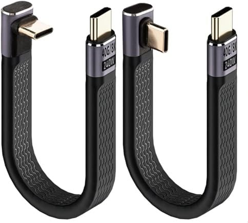Leehitech 2×13CM 240W USB C to USB C Short Flat Cable, 40Gbps Data Transfer Right Angle Thunderbolt 4 Cable, 48V/5A Safe Charging 8K@60Hz Display for iPhone 16/15, Macbook, iPad, Samsung and More