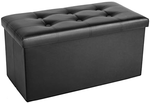 COSYLAND 76cm Sitzbank mit Stauraum - Gepolstert Sitztruhe - Wäschetruhe Sitzbank - Bettbank mit Stauraum - Kunstleder Sitzbank Schlafzimmer - Fußhocker - bis 300 kg Belastbar (Schwarz)