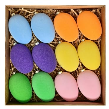 ChYoung 12 Stück Samt Ostern Ornamente Kugeln, 3,15 Zoll große Ostereier Dekorationen Beflockte Samtornamente Bruchsichere Kunststoff-Hängekugel dekorative Kugel für Feiertagshochzeitsfeier Home Decor