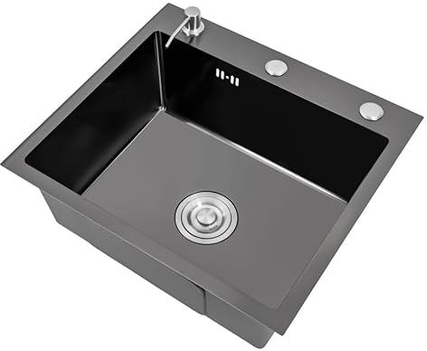 Fregadero cuadrado de acero inoxidable, fregadero bajo encimera, fregadero de cocina, fregadero rectangular con desagüe, fregadero con desagüe, 45 x 50 cm.