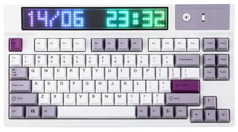 EPOMAKER DynaTab 75X Wireless Gaming Keyboard with Custom Dot-Matrix RGB LED Screen, Creamy Gasket Mechanical Keyboard, Bluetooth/2.4G/USB-C, RGB (White Purple, Sea Salt Silent Switch)