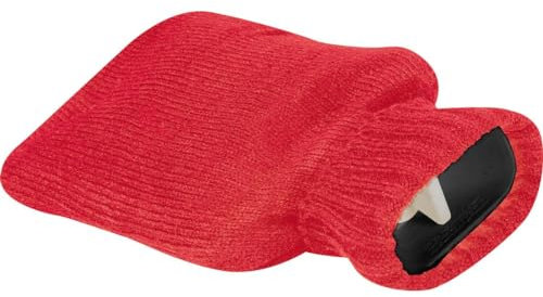 Wärmflasche mit Strickummantelung / Farbe: rot