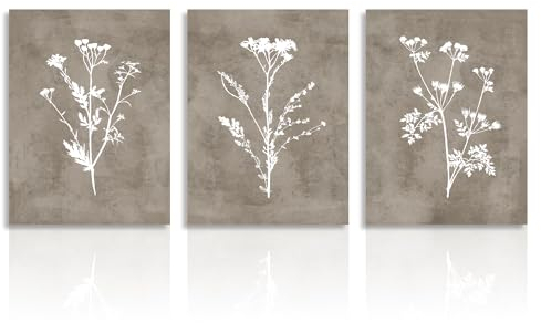 Dazzlewall Boho Vintage Botanical Leinwand Bilder Minimalistische Blumen Wandbilder für Bauernhaus Wohnzimmer Dekor 30X40 cm Ohne Rahmen 3er Set