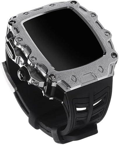 IORUYB Uhrengehäuse aus Legierung und Silikon-Uhrenarmband, für Apple Watch SE 8/7/6/4, 45 mm, 44 mm, RM-Stil, Metallrahmen, Ersatz-Set für Damen und Herren, 45 mm, Achat