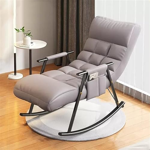 TINGMIAN Sessel Schaukelstuhl Accent Glider Lounge Chair Wohnzimmer-Schlafzimmer-Liegestuhl Beistellstühle Rückenlehne 5 Positionen Und Weich Gepolstertes Kissen(Color:Light Grey,Size:Black feet)