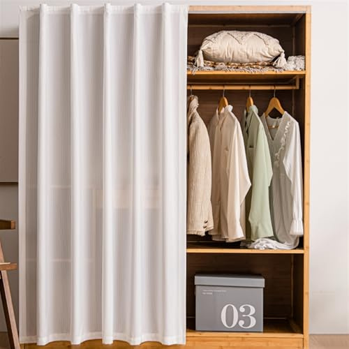 BESTORI Schrankvorhänge für Küche Kleiderschrank Privatsphäre Gardine mit Klettband Halbtransparent Tüll Vorhang für Regale, hängende Tür, Weiß 2, 120cm x 180cm