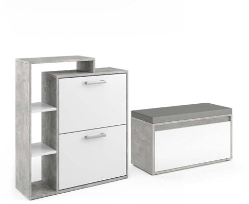Vicco Schuhkipper Orlando, Schuhregal, Beton, 2 Teile, mit Sitzbank
