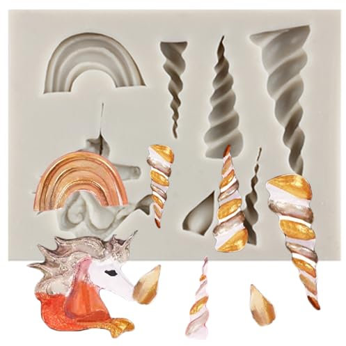MINFEIDMS Unicorn Silicone Mould Unicorn Ears Horn Rainbow Fondant Moulds for Cake Decorating Cupcake Topper Chocolate Gum Paste Candy Polymer Clay