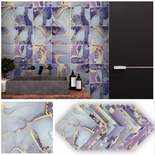 NHJSDLLMNZ Wallpaper Paste the paper Purple, Tile Stickers, Black And White Marble Kitchen Self-Adhesive Tiles Stickers, Kitchen for,Bathroom, Furniture