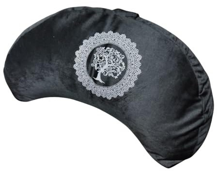 Tempotech Original ® Zafu Halbmond Meditation Baum des Lebens 13 cm x 20 cm 44 cm 100 % Baumwolle - Füllung aus Buchweizenschale - Meditationskissen - Yoga-Stollen - Pilateskissen - Braun
