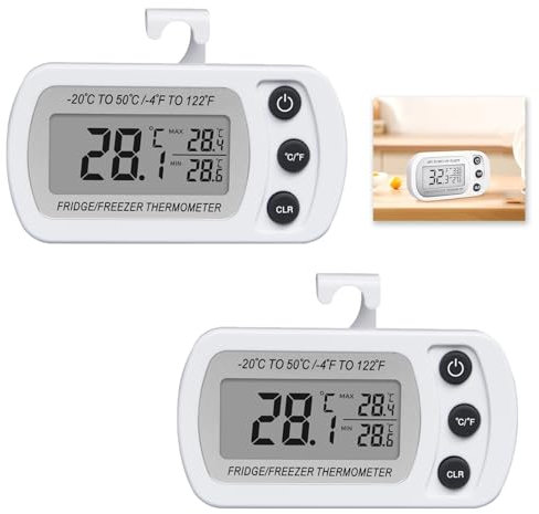 2 Pièces Thermometre Frigo, Thermometre Numérique, Thermomètre Numérique Étanche pour Réfrigérateur et Congélateur, Grand Écran LCD, Enregistrement des Températures Max/Min, Idéal pour Maison Bureau