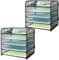 Paper Letter Tray with Handle, 5 Tier Metal Mesh Desk File Organizer, A4 Paper Desktop Filing Trays, Desk Tidy Magazine Document Holder for Home Office, 2 Pack, Black
