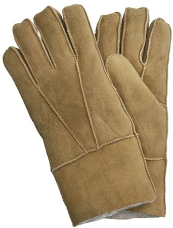 Infinity Leather Unisex Tan Sheepskin Suede Gloves with Roll Up/Down Cuff