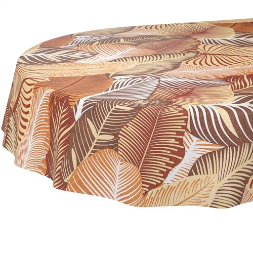 ANRO Wachstuchtischdecke Wachstischdecke Wachstuch Tischdecke abwaschbar Gartentischdecke Wasserabweisend Oval 180x140cm Schnittkante Floral Blätter Laube Rot
