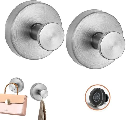 Collenatsy Lot de 2 crochets à ventouse sans perçage en acier inoxydable imperméables réutilisables pour douche, salle de bain, serviettes sur portes de douche en verre, carrelage (argenté)