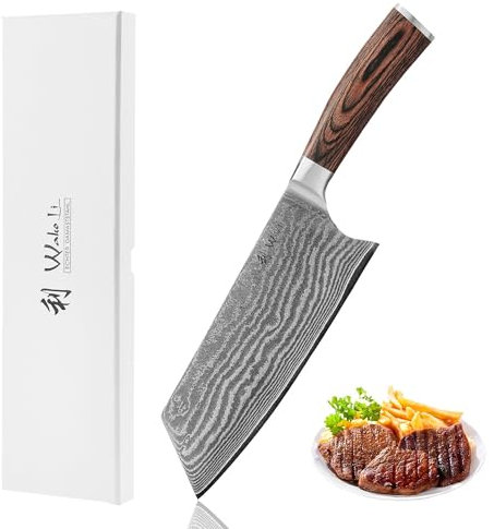 Wakoli EDIB Chai Dao Damastmesser 19 cm Klinge mit VG10-Kern I Scharfes chinesisches Kochmesser & Hackmesser I Profi Damast Küchenmesser für Fleisch & Gemüse I Geschenkbox I Premium Qualität
