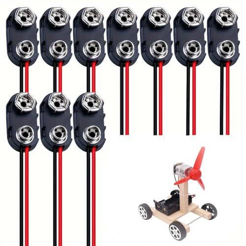 10 Stück Batterie Clip Kabel Clip 9 Volt Batterie-Block Wiederaufladbarer Batterie Clip mit 15cm Anschlusskabel für 9 Volt Batterie Block Stecker