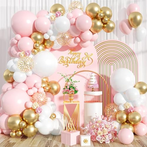 Kit Arco Palloncini Rosa, 105 Pezzi Palloncini Compleanno Rosas Bianchi e Oro, Balloons Prima Comunione, Balloons Pastello Rosa Per Battesimo Bimba Addobbi Matrimonio Baby Shower Decorazioni Feste