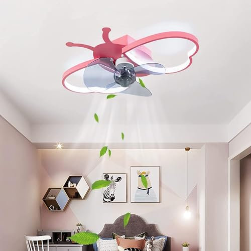 Plafonnier Rose Ventilateur de Plafond avec Lumières pour Chambre de Fille Ventilateur de Plafond à LED à Intensité Variable avec Lumière avec Télécommande Papillon Ventilateur Sil