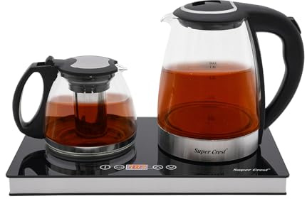 Elektrischer Wasserkocher aus Glas, 1.8L/2L+1L Glas Teekocher,Basis mit LCD Display und Sensor-Touchbedienung,Warmhaltefunktion,1500W,Elektrischer Teezubereiter mit Teesieb (1.8L+1L)