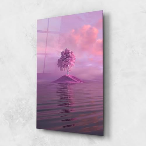 ARTHUB® Glasbild 80x120 cm, 4mm ESG | Moderne Wandbilder aus Glas für Wohnzimmer & Schlafzimmer, Wanddekoration, Wohnkultur, Landschaften, Pink Landscape
