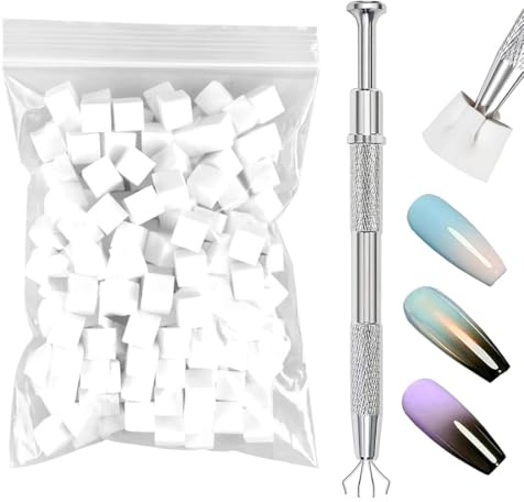 MUNZE 100 Pcs Nail Art Éponge Dégradé, Avec Pince Métallique, Nail Art Brosse Éponge,Pinceau Nail Art Ongles, Utilisé Pour Vréer Une Variété De Motifs D'Art De L'Ongle Dégradés.