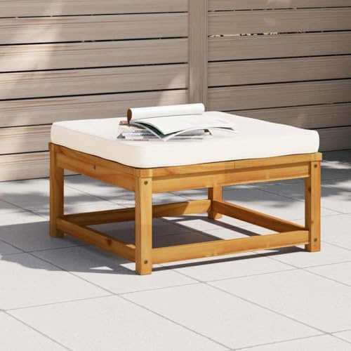 Qnhdfrt Gartenhocker mit Kissen aus Massivholz Akazie 63 x 63 x 30 cm Outdoor Hocker für Terrasse Garten und Balkon Robustes Design mit Cremeweißem Polyesterkissen