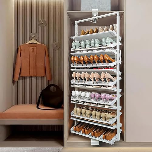 Pink Palm Zapatero Giratorio de 360° con Varillas de Acero y estantes Ajustables, Organizador de Zapatos de fácil Montaje (Blanco, 140 cm/55 Pulgadas)