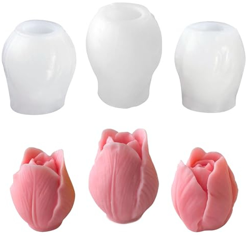 Stampi in Silicone per Candele, 3 Stampo Tulipano per Candele, 3D in Stampi Cera Tulipano, Confezione da 2 Stampi in Silicone a Forma di Tulipano, per Sapone, Gesso, Cioccolato