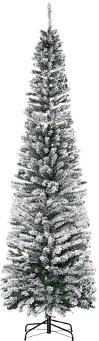 HOMCOM Albero di Natale Slim Artificiale Innevato con 738 Rami Ignifughi e Base in Acciaio Inox, Albero di Natale Moderno in PP, Ø68x225 cm, Verde